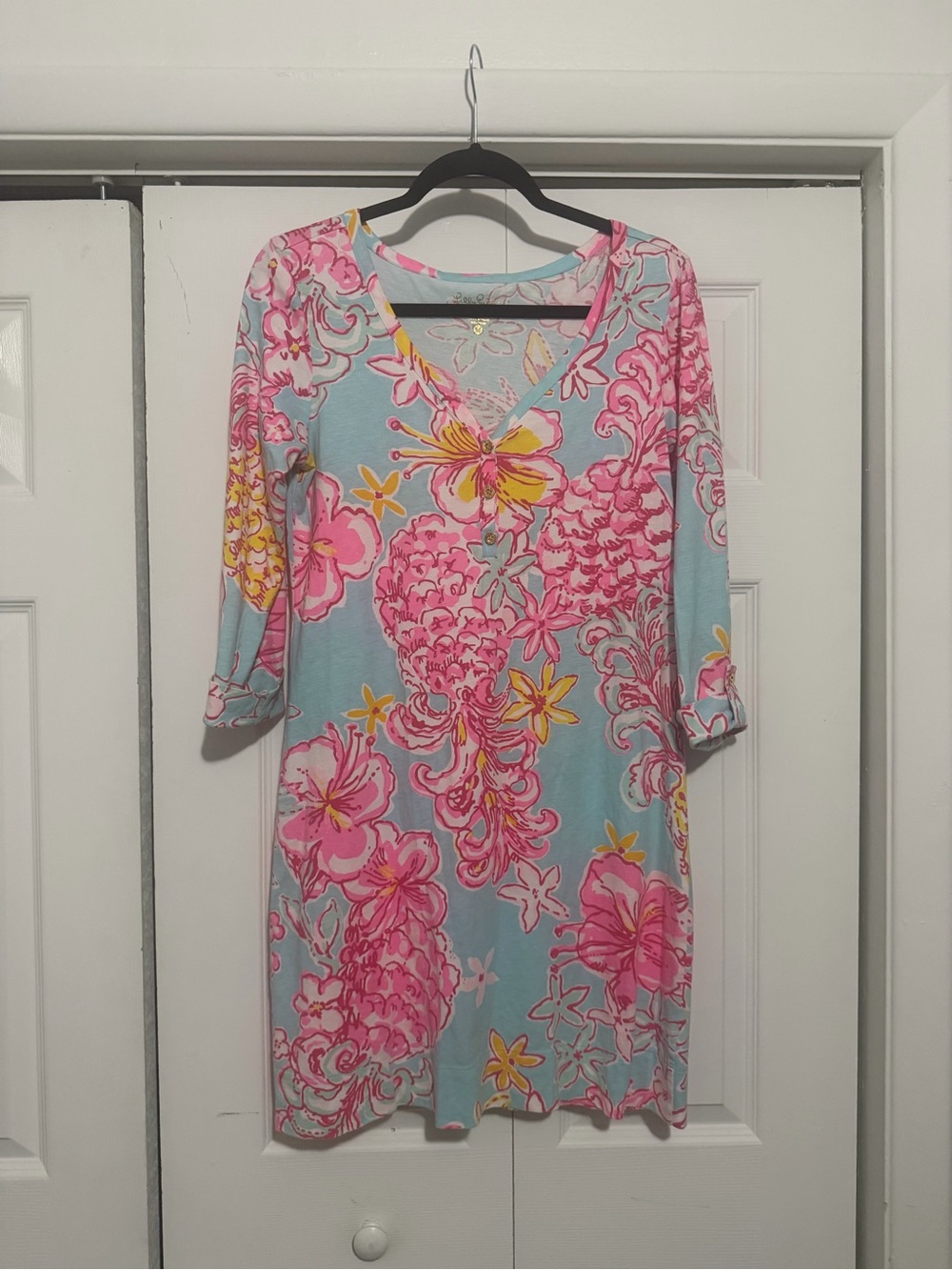 Lilly Pulitzer Blue Pink Yellow Floral Shift Dress